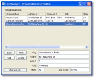 List Manager Organizations Form